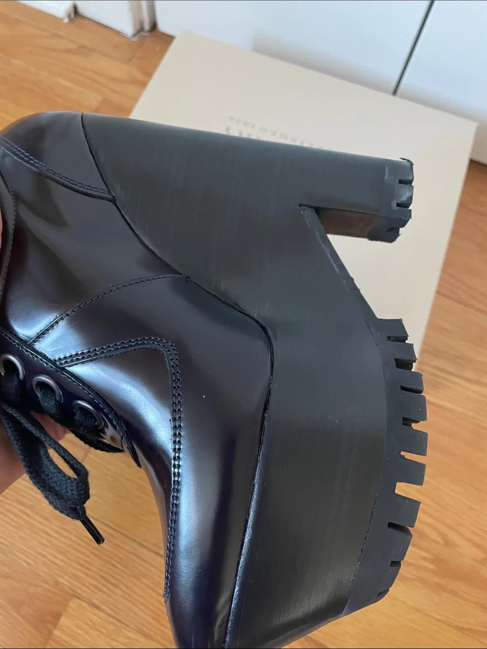 WORN ONCE Burberry Prorsum 150 Stuart Black Maroon Polished Leather Platforms